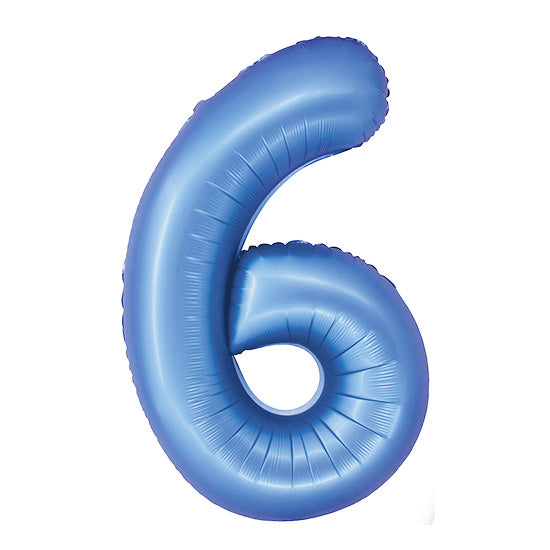 34in Number 6 Blue Mylar Balloon