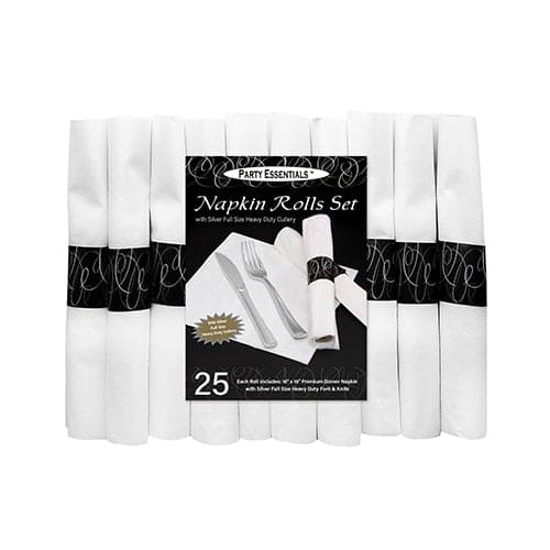 Silver Cutlery Napkin Rolls 25 Ct
