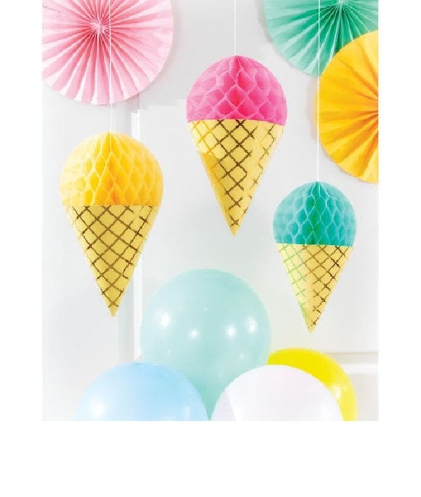 Pastel Celebrations Hanging Ice Cream Cone decorations 3ct
