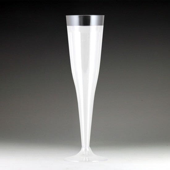Champagn Flute 1 Piece Silver Trim 5oz 6 count