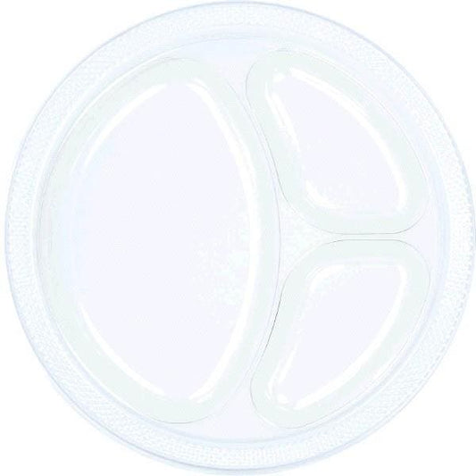 Clear 10.25in Round Divided Plastic Plates 20 Ct