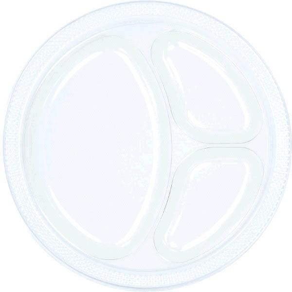Clear 10.25in Round Divided Plastic Plates 20 Ct