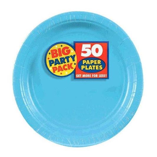 Caribbean Blue Big Party Pack 7in Round Luncheon Paper Plates