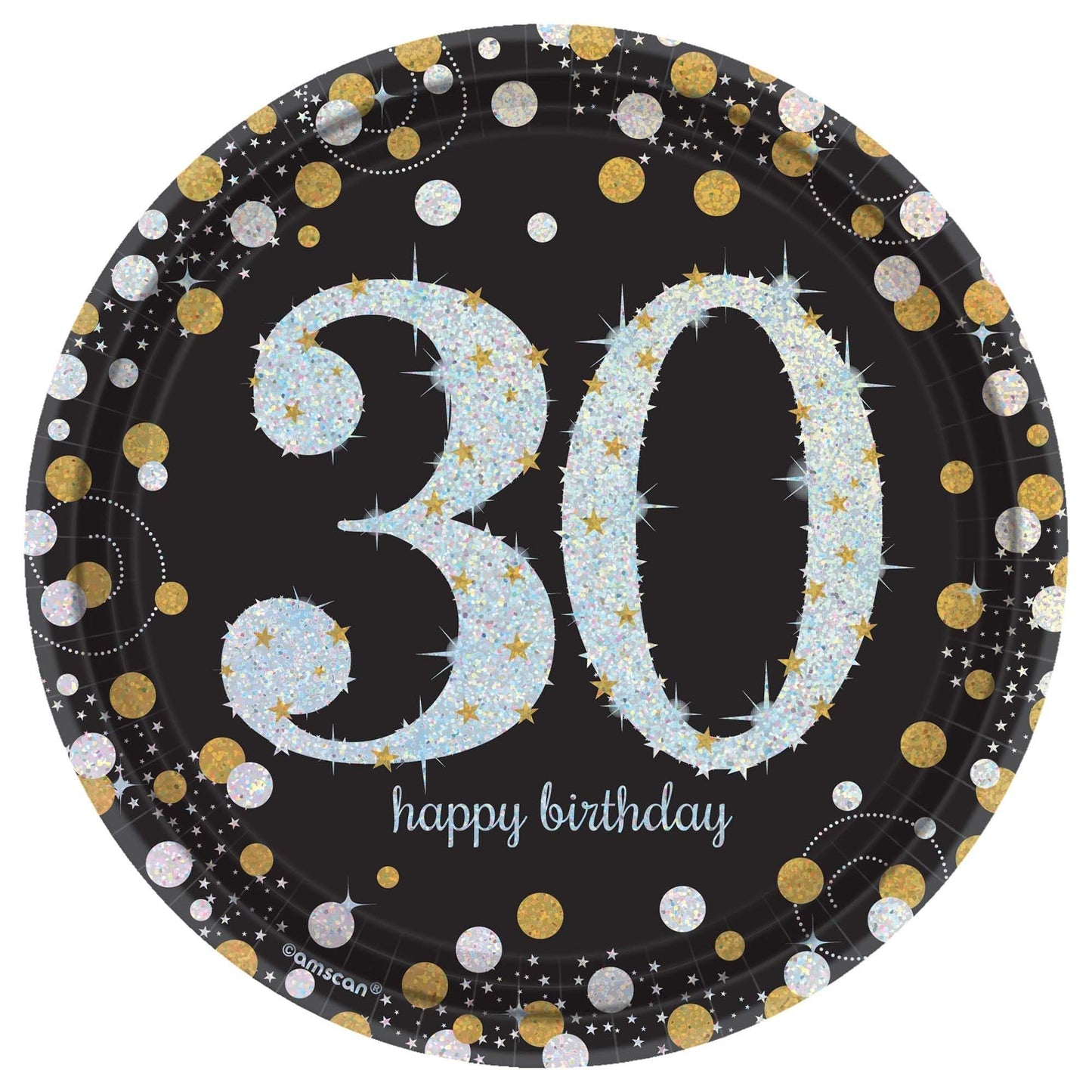 Sparkling Celebration 30th Birthday 7in Round Prismatic Plates