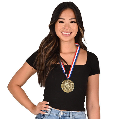 Gold Metal Plastic Award with Ribbon