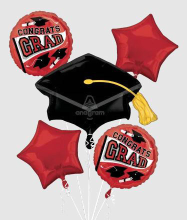 Congrats Grad Red Graduation Balloon Bouquet 5ct