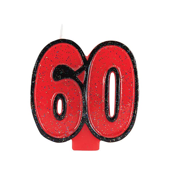 60th Glitter Candle Red