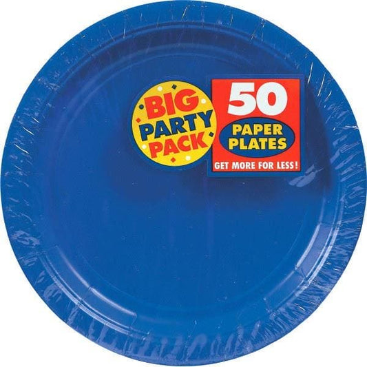 Bright Royal Blue Big Party Pack 9in Round Dinner Paper Plates 50 Ct