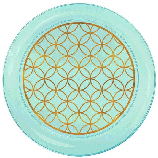 Robin's-egg Blue Gold 9in Printed Plastic Plates