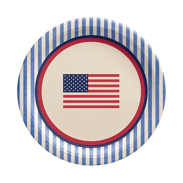 Americana Stripe 7in Round Luncheon Paper Plates 8ct