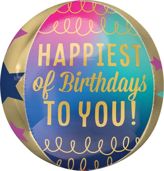 Happiest of Birthdays Gold &  Stars 16" Orbz Balloon