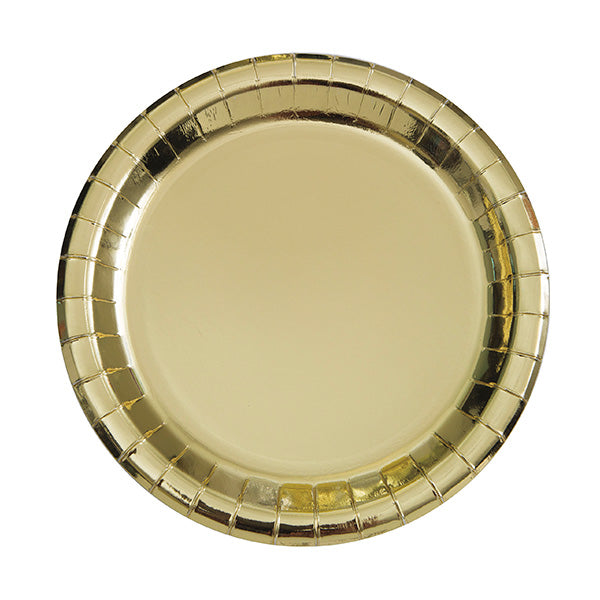 Shiny Gold Foil 7in Round Luncheon Plates 8ct