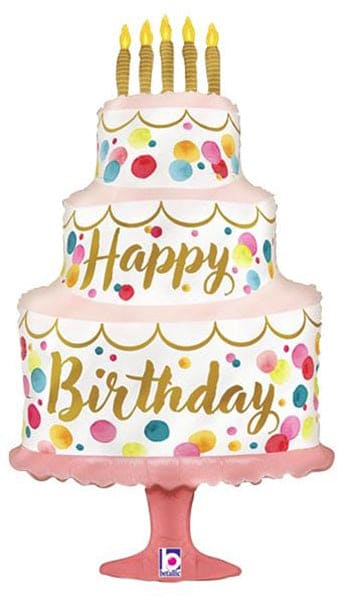 Satin Birthday Pink Cake 33in Metallic Balloon