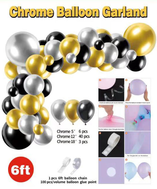 Balloon Garland Chrome Gold, Silver and Black Kit