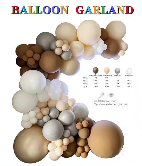 Balloon Matte Garland Brown, Apricot, Ivory and Grey Kit 16ft 60ct
