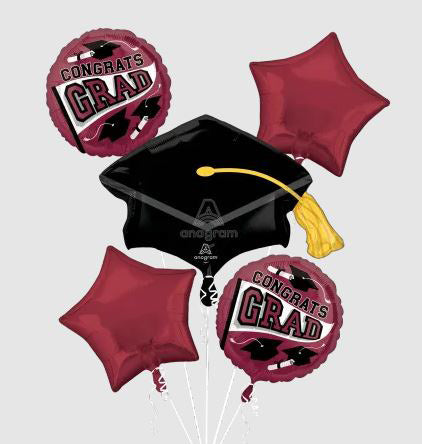 Congrats Grad Burgundy Graduation Balloon Bouquet 5ct