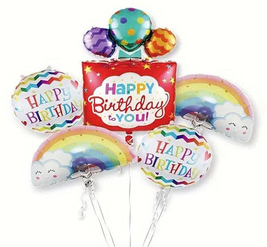 Happy Birthday Candy Ribbon Rainbow Balloon Bouquet 5ct