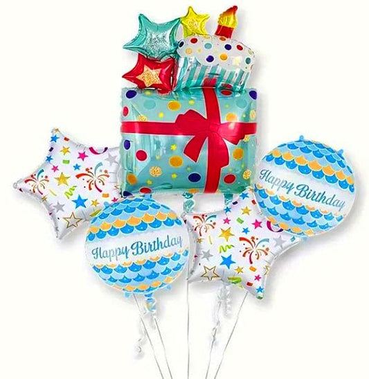 Happy Birthday Blue and Green Balloon Bouquet 5ct