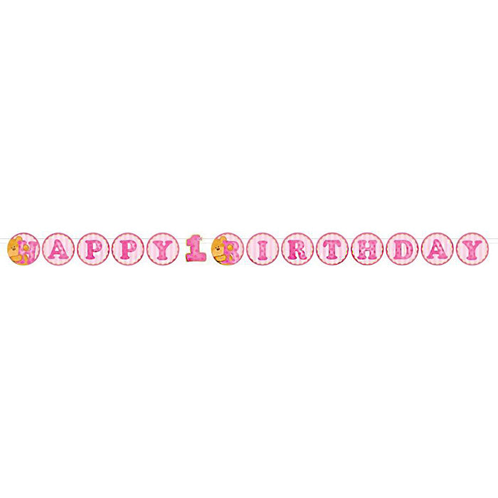Bears 1st Birthday Girl Birthday Circle Banner 1ct