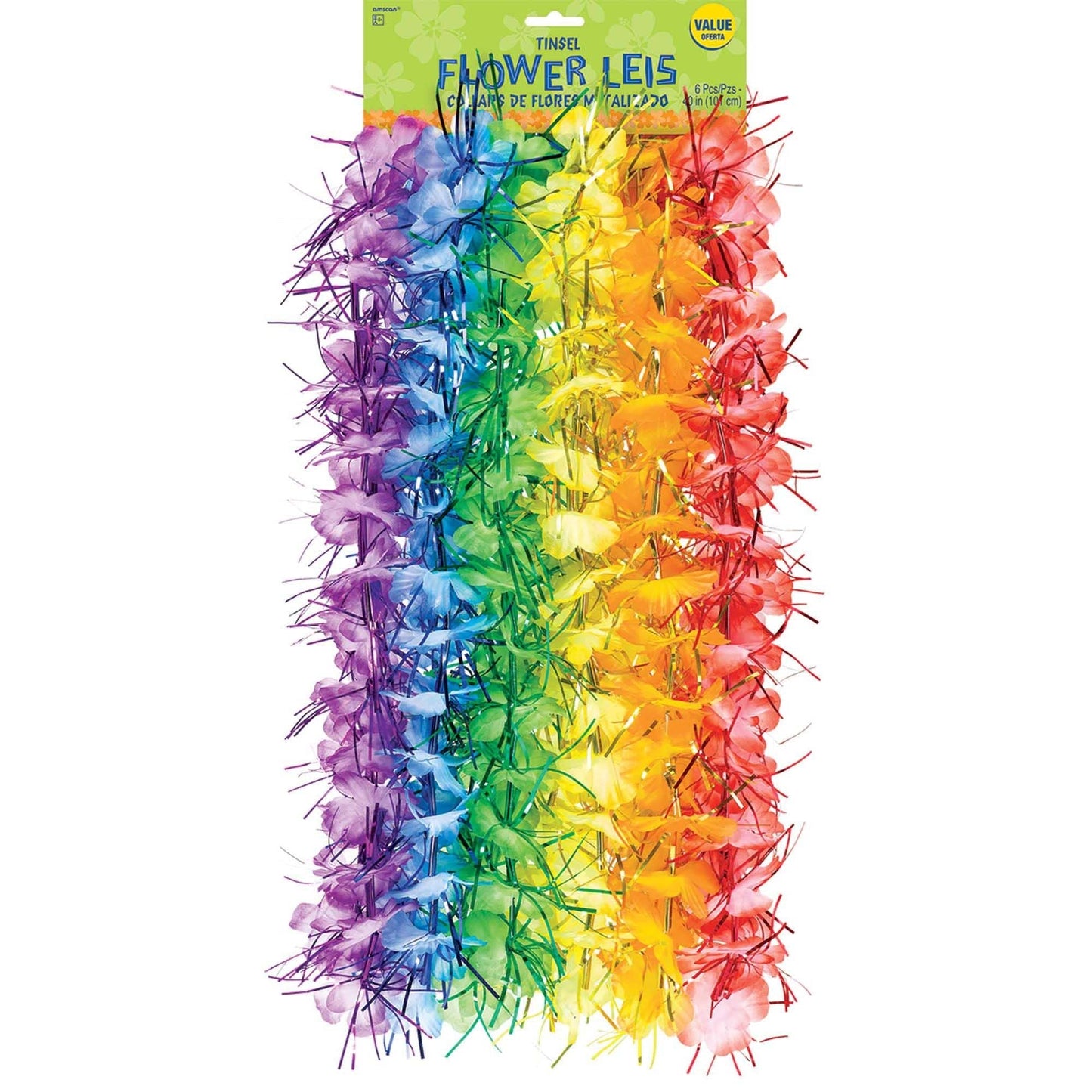 Tinsel Hawaiian Luau Flower Lei 6 Ct