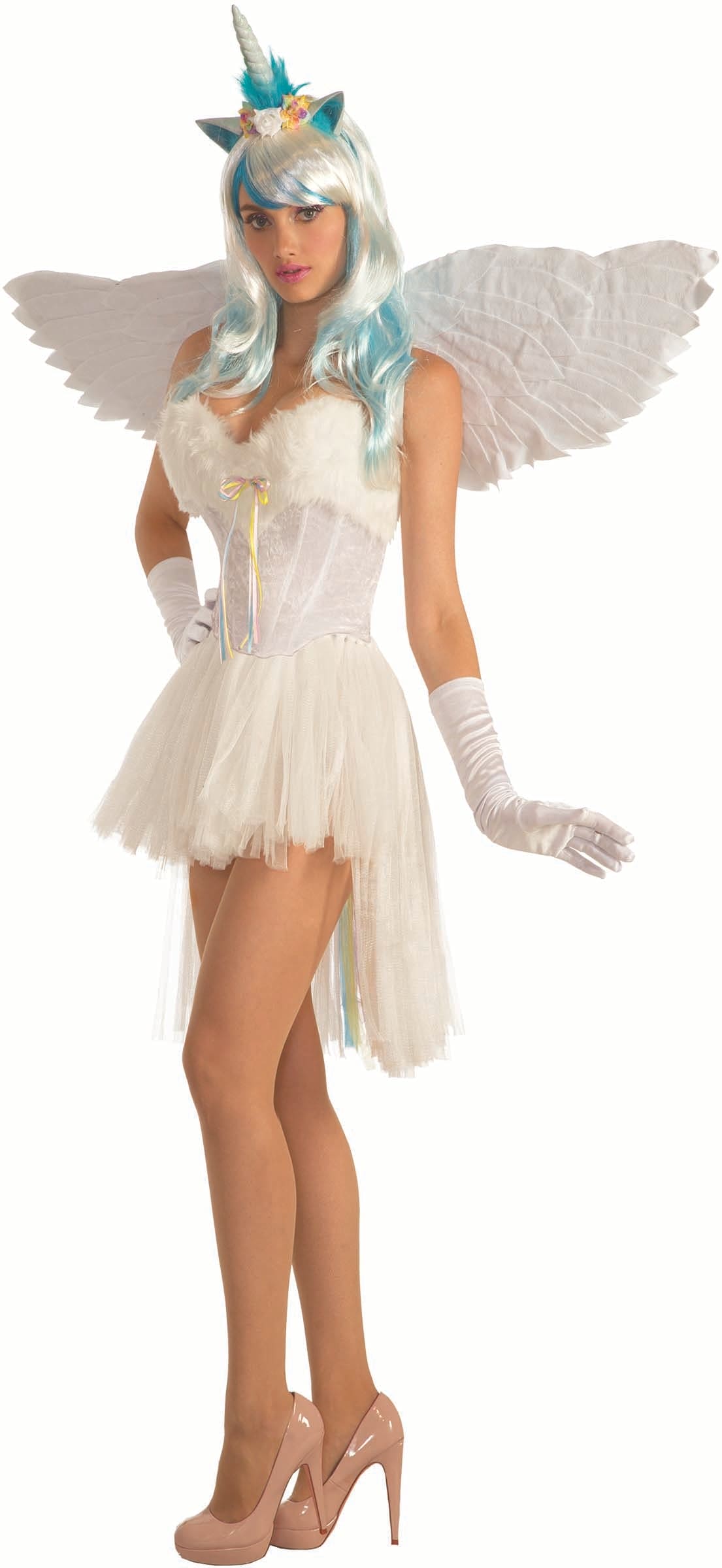 Adult Faux Fur White Sheer Unicorn Fantasy Corset