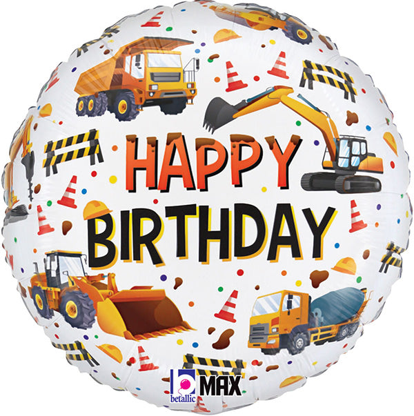 Construction Equipment Birthday 18in Metallic Balloon