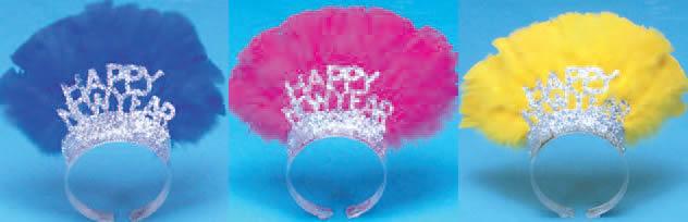 Happy New Year Deluxe Glitter Tiara with Feathers