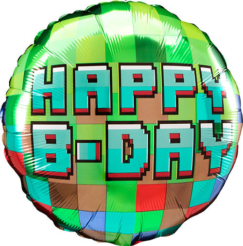 Happy Birthday Pixels 18in Metallic Balloon