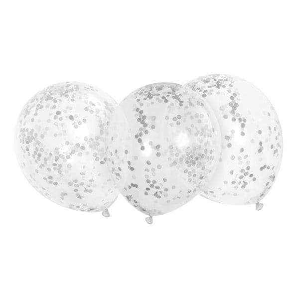 SIlver Confetti 12in Clear Latex Balloons