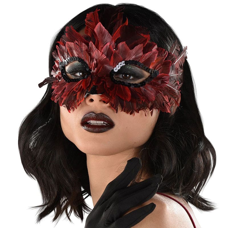 Black And Red Ombre Feather Mask