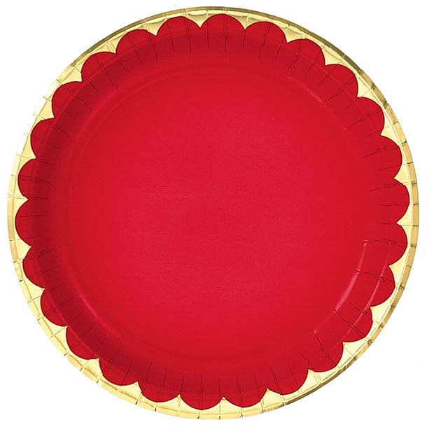 Red With Gold Edge 10in Round Banquet Paper Plates 8ct