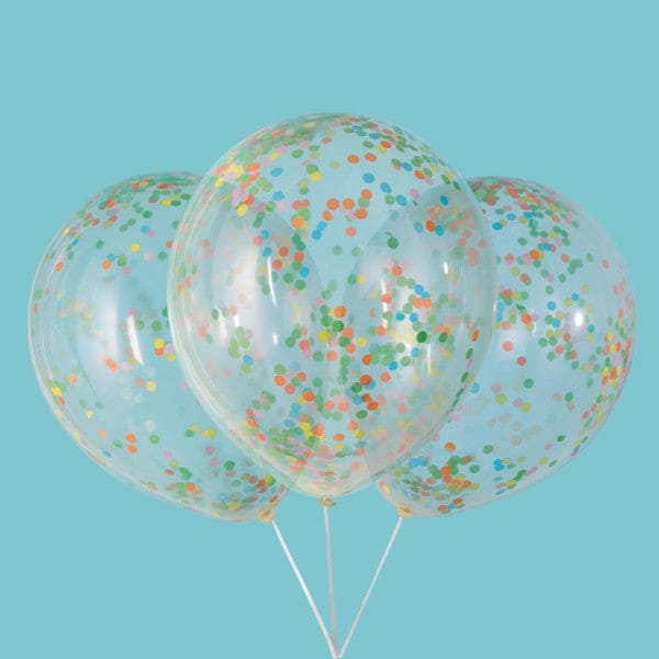 12in Clear Latex Balloons with Multi Color Tissue Confetti 6ct