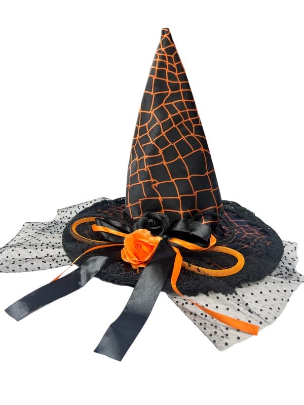 Black Orange Witch Hat with Orange Rose