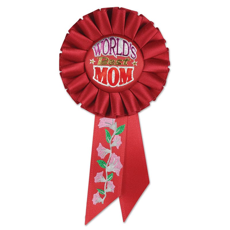 World's Best Mom Red Rosette Ribbon