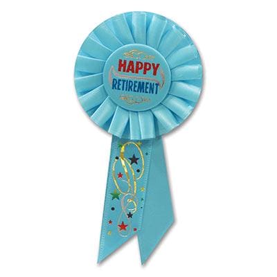 Happy Retirement Blue Rosette Ribbon