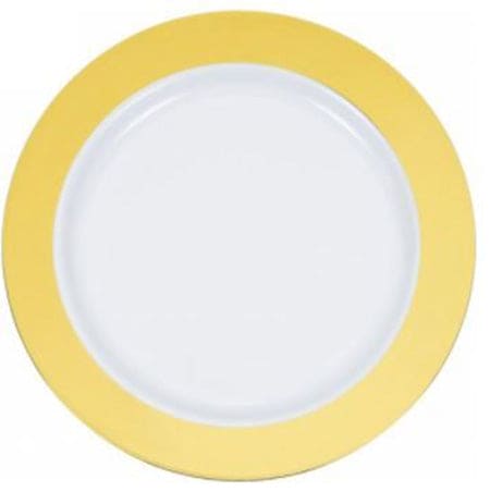 White 6" Solid Gold Border Round Plastic Plates 100ct