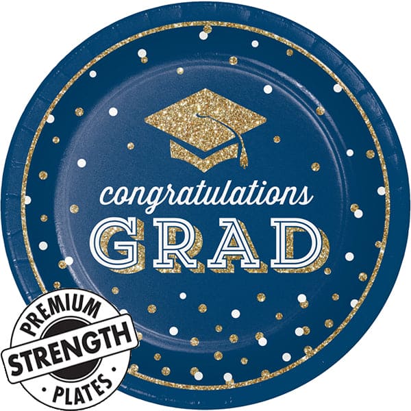 Glittering Grad 9in Round Dinner Paper Plates 18ct