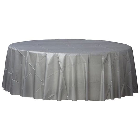 Silver 84in Round Plastic Table Cover