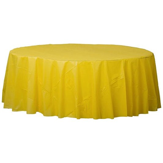 Yellow Sunshine 84in Round Plastic Table Cover