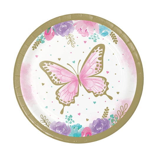 Shimmer Butterfly 7in Round Luncheon Paper Plates 8ct