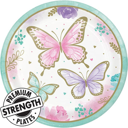 Shimmer Butterfly 9in Round Dinner Paper Plates 8ct