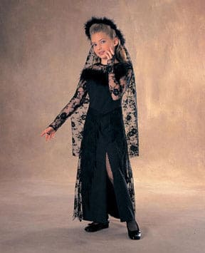 Monster Bride Girl's Black Lace Dress & Veil Girls Costume