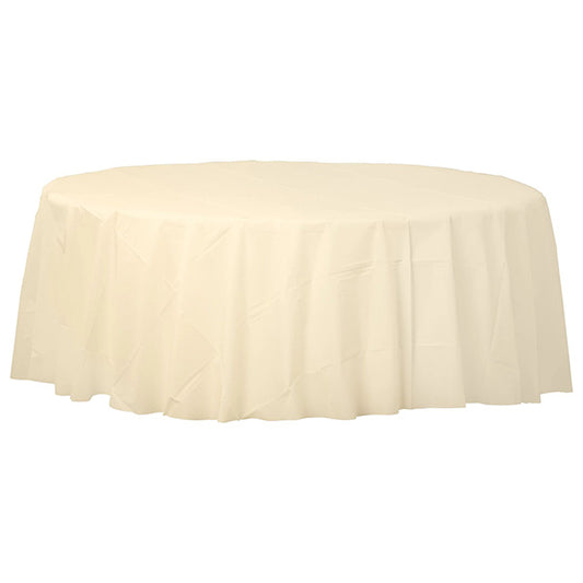 Vanilla Creme 84in Round Plastic Table Cover