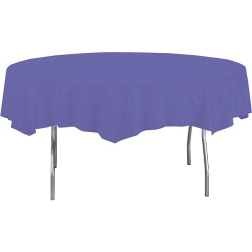 Purple 82in Round PaperTable Cover Plastic Back