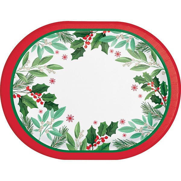 Holly Jolly Christmas 9 x 12in Oval Paper Platter 8ct