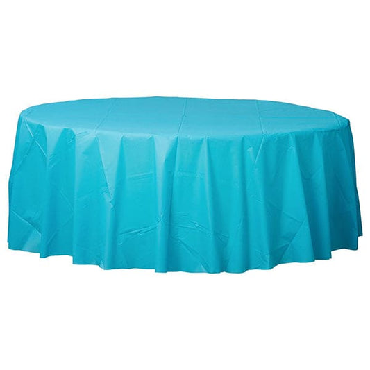 Caribbean Blue 84in Round Plastic Table Cover