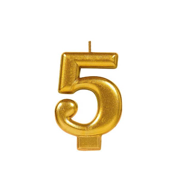 Numeral #5 Metallic Candle - Gold