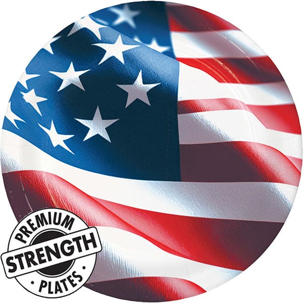 Freedom Flag 9in Round Dinner Paper Plates 8ct