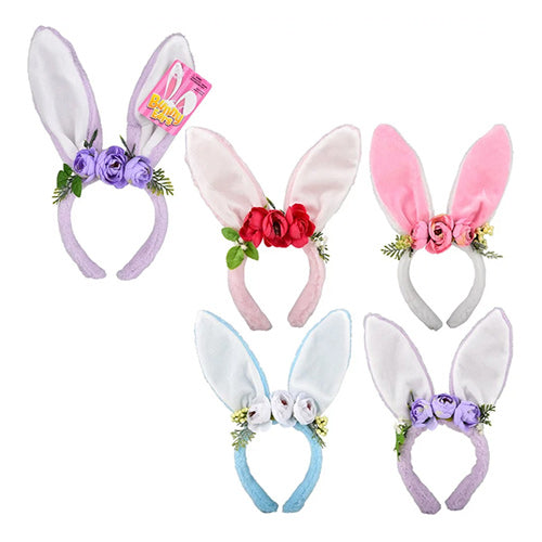 Plush Bunny Ears with Flowers