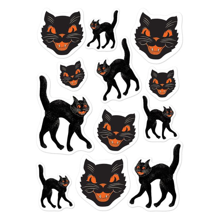 Vintage Halloween Black Cat Stickers